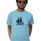 MHO India “Go With The Flow” Embroidered Sky Blue T-Shirt | 100% Cotton | Regular Fit