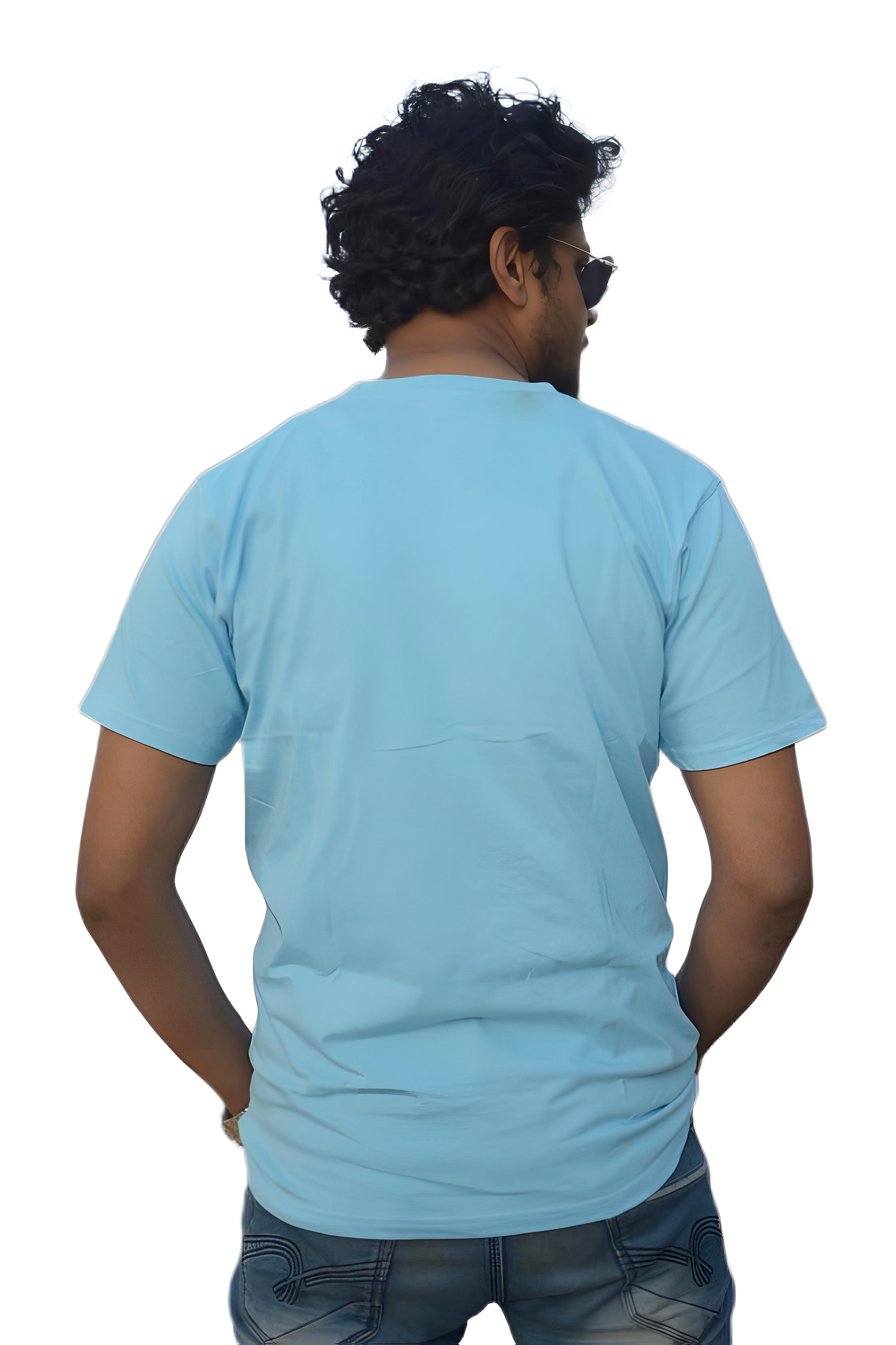 MHO India “Go With The Flow” Embroidered Sky Blue T-Shirt | 100% Cotton | Regular Fit
