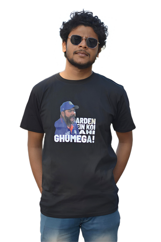 MHO Men’s Black Printed T-Shirt – “Garden Mein Koi Nahi Ghumega” | Regular Fit | 100% Cotton