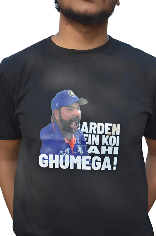 MHO Men’s Black Printed T-Shirt – “Garden Mein Koi Nahi Ghumega” | Regular Fit | 100% Cotton