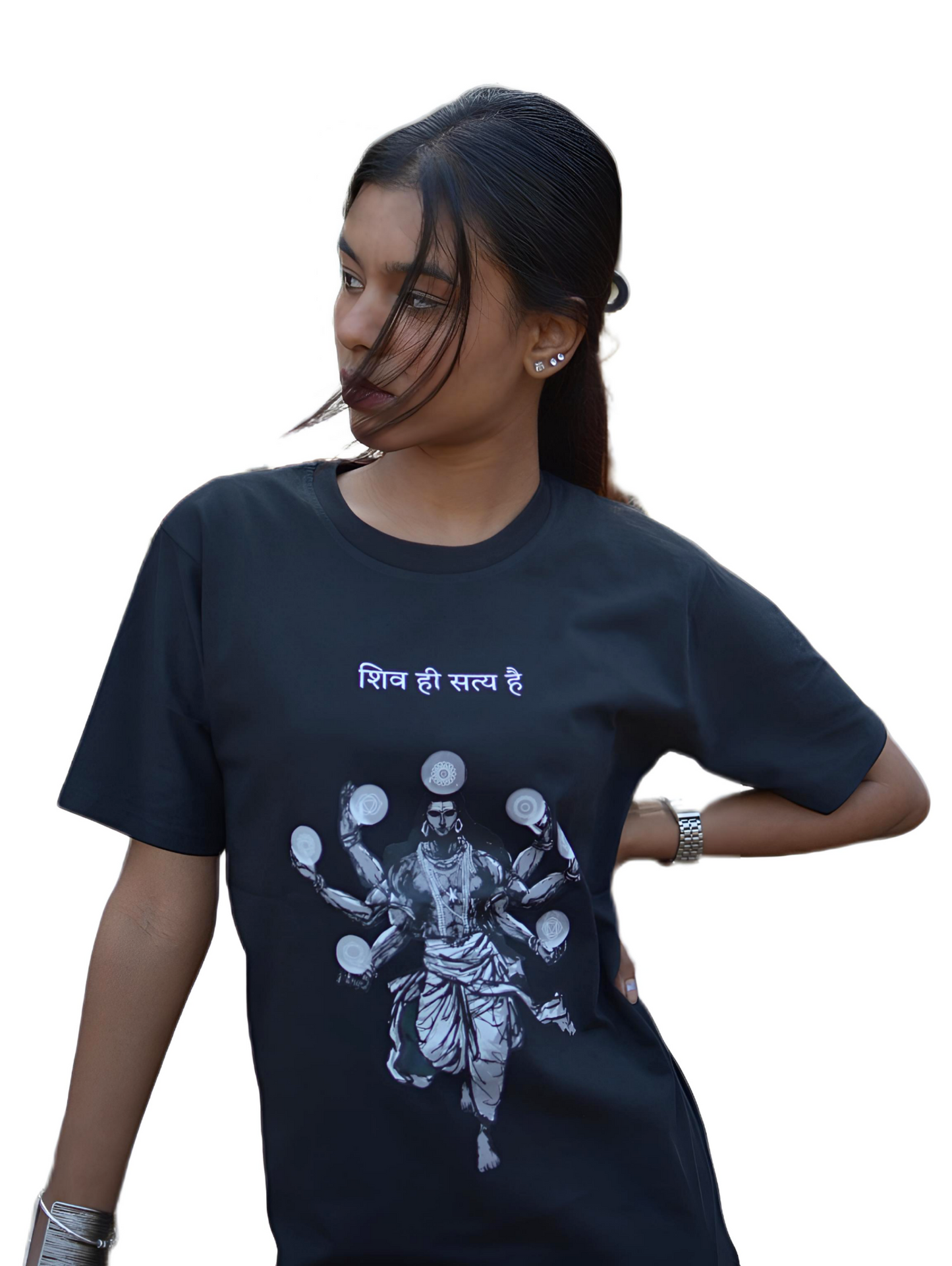 MHO India “Shiv Hi Satya Hai” Graphic Black T-Shirt | 100% Cotton | Unisex Regular Fit