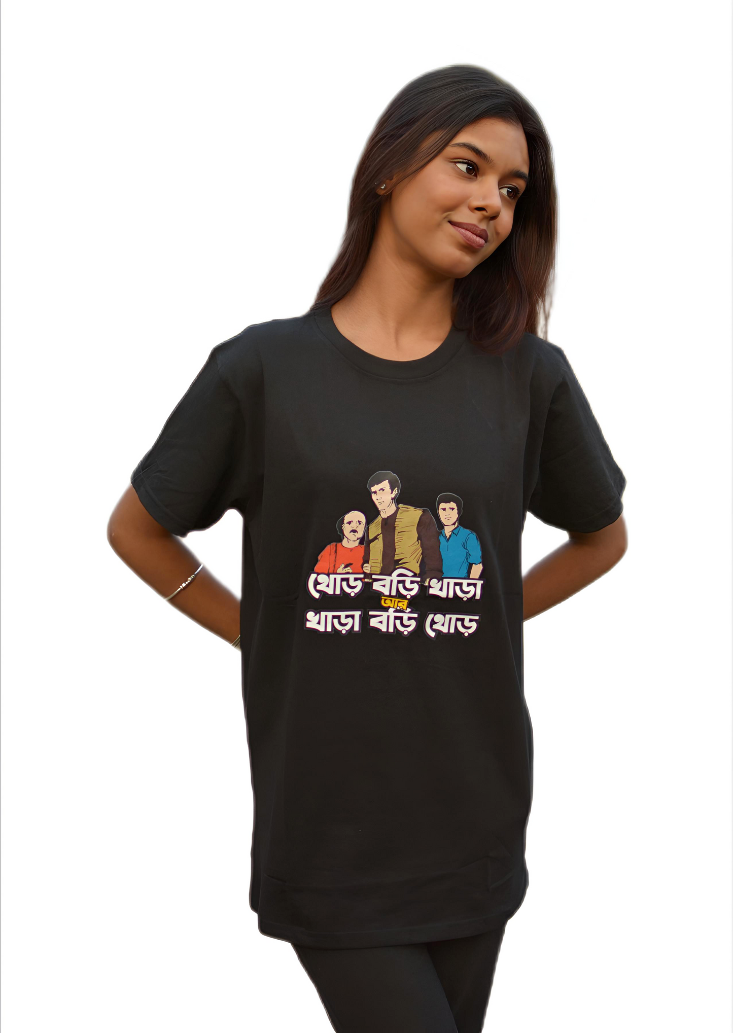 MHO India Bengali Quote Graphic Black T-Shirt | Unisex Regular Fit | “Thod Bori Khaara Khaara Bori Thad"